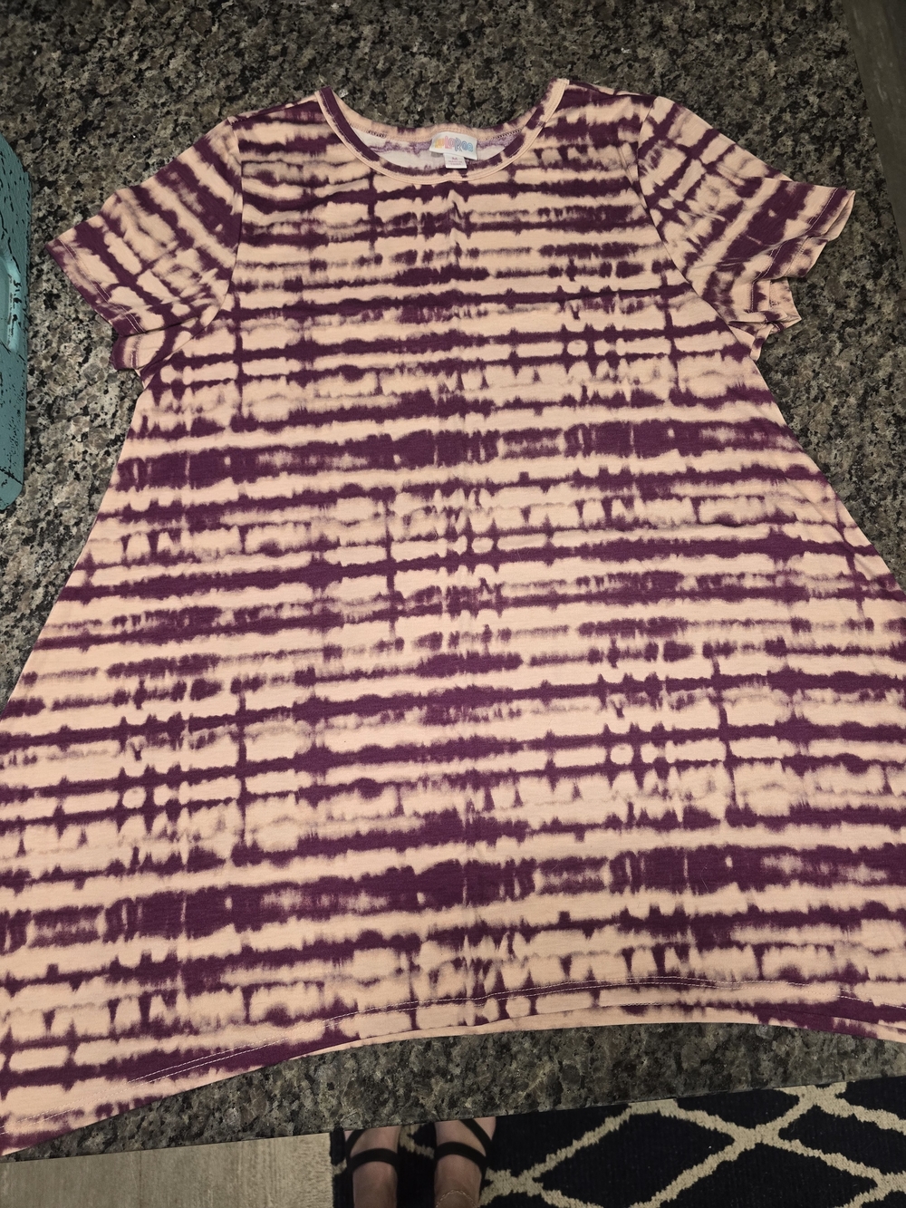 LuLaRoe Short Sleeve Tie-Dye Tee in Purple and Cream